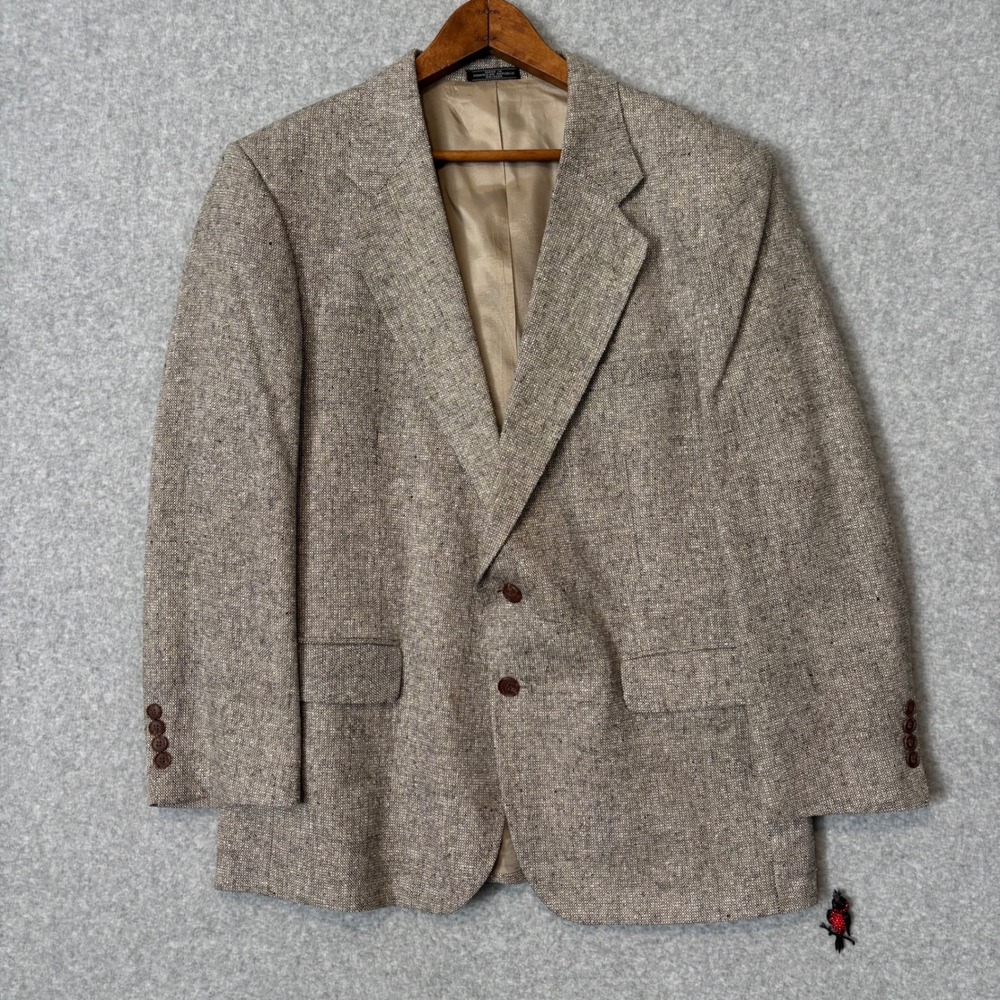 Barrington Men's 42S‎ Blazer Tan Brown Silk Tweed 2 Button Sport Coat 42 Vintage